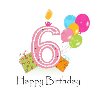 Mutlu altıncı doğum günü kartı vektör