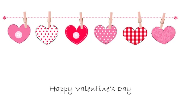 Happy Valentine's Day greeting card hanging retro hearts vector background — Stock Vector