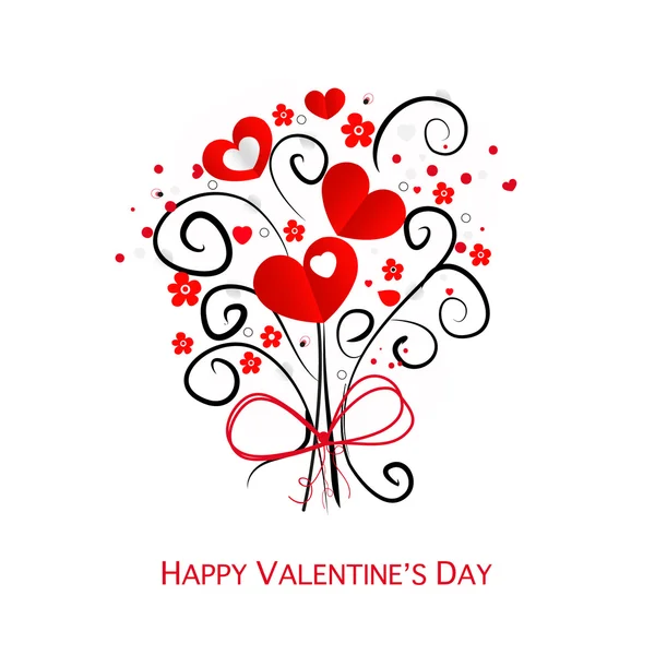 Happy Valentine's Day flower and hearts bouquet vector greeting card — Stock Vector