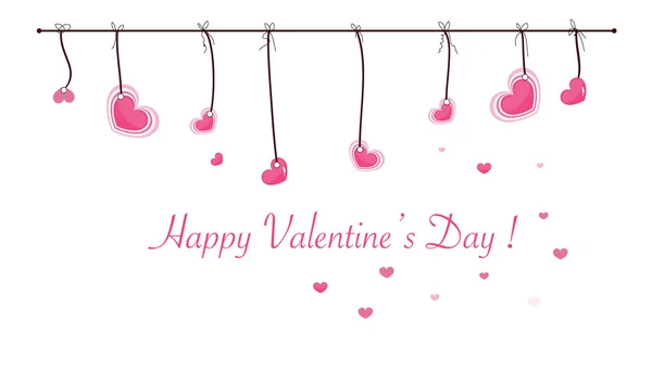 Aftelkalender voor Valentijnsdag kaart met hangende zoete harten vector groet cardvalentine de dag kaart met hangende zoete harten vector wenskaart — Stockvector