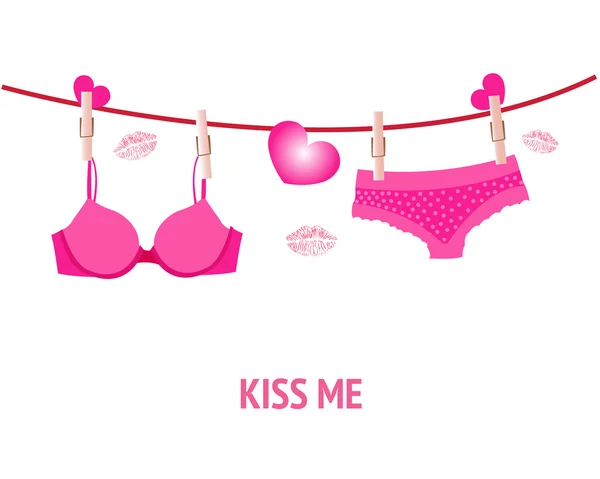 Pendurado lingerie rosa com corações e lábios fundo vetor —  Vetores de Stock
