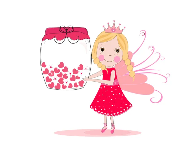 Lindo cuento de hadas celebración corazón jar vetor fondo — Vector de stock