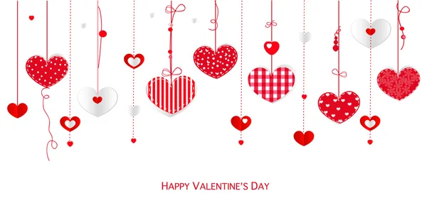 Happy Valentine 's day card with border design hanging hearts vector background — стоковый вектор