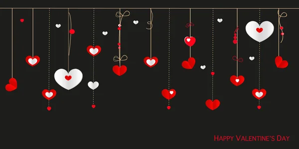 Happy Valentine's Day wenskaart met boordmotief opknoping harten vector achtergrond — Stockvector