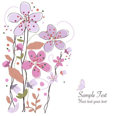 Bahar zaman çiçekler, Erik çiçeği vektör çizim tebrik kartı