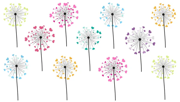 Colorful heart dandelion spring time vector background — Stock Vector