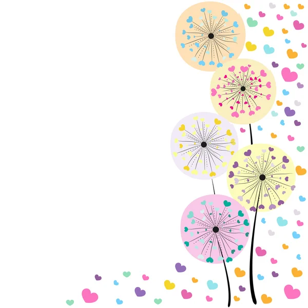 Colorful heart dandelion spring time vector — Stock Vector