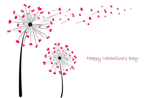 Sevgililer günü kalp aşk karahindiba kırmızı tebrik kartı vektör arka plan — Stok Vektör