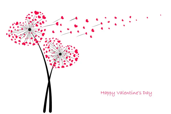 Día de San Valentín corazón amor diente de león rojo tarjeta de felicitación vector fondo — Vector de stock