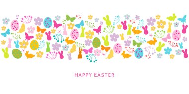 Renkli Paskalya sembolleri sınır tasarım tebrik kartı