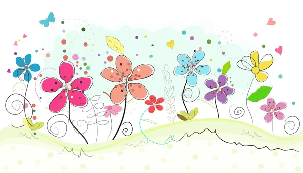 Bahar zaman renkli soyut doodle çiçek vektör arka plan