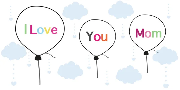 I love you mom on Mother's Day greeting card printed balloons vector — Stock Vector