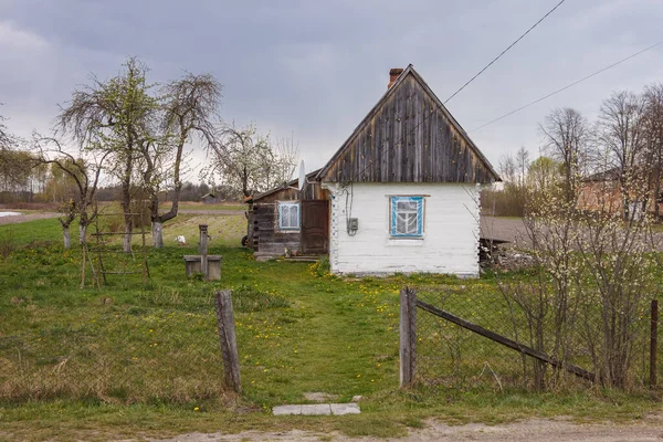 Старий Сільський Дерев Яний Будинок Сільський Весняний Ландшафт Україна — стокове фото