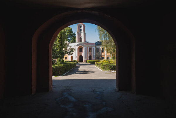 The view from the courtyard of the palace Radzivills. Castle in Olyka. Ukraine
