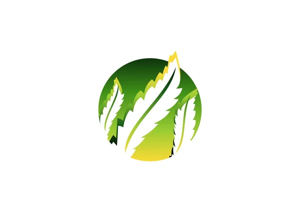 Daire bitki ekoloji kavramı logo, sembol simge vektör tasarım doğa yeşil yaprakları — Stok Vektör