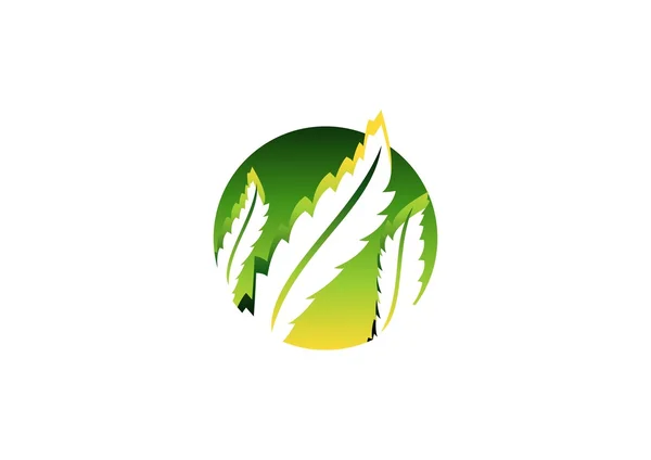 Círculo planta ecología concepto logo, naturaleza hojas verdes símbolo icono vector diseño — Vector de stock