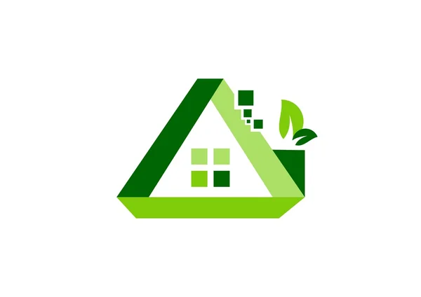 Логотип зеленого дома, буква Значок символа недвижимости, векторный дизайн квартиры — стоковый вектор