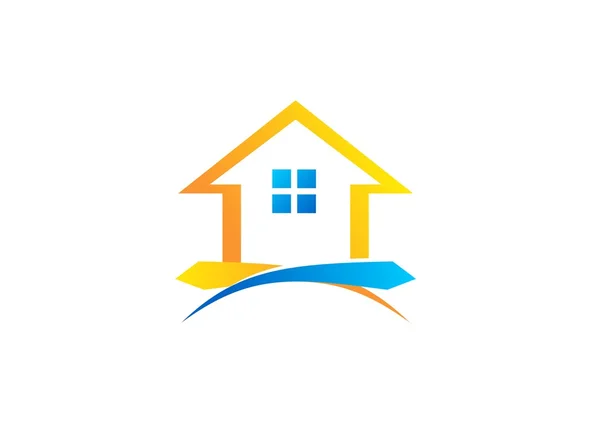 Huis, pijl, huis logo, vastgoed symboolpictogram, home vector bouwontwerp — Stockvector