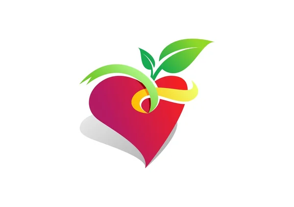 フルーツ ハート ウェルネス ロゴ、健康アップル ハート ロゴ シンボル アイコン ベクトル デザイン — ストックベクタ