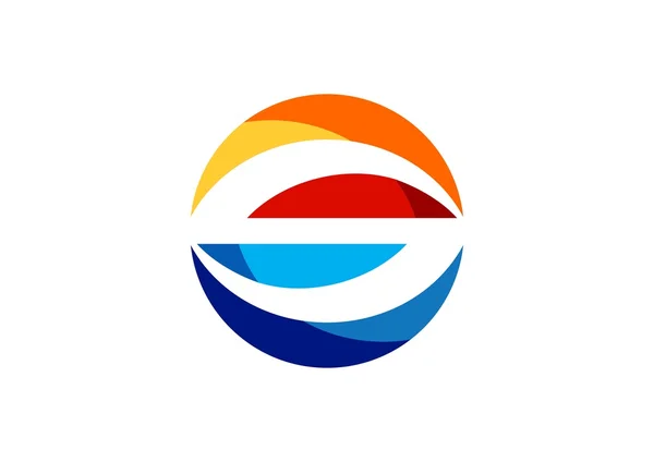 Güneş ve okyanus logosu, soyut daire öğeleri yaz sembol simge vektör tasarımı — Stok Vektör