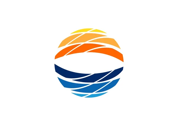 Abstrakta cirkeln element logotyp, solen, vågor, ocean symbol ikon vektor design — Stock vektor