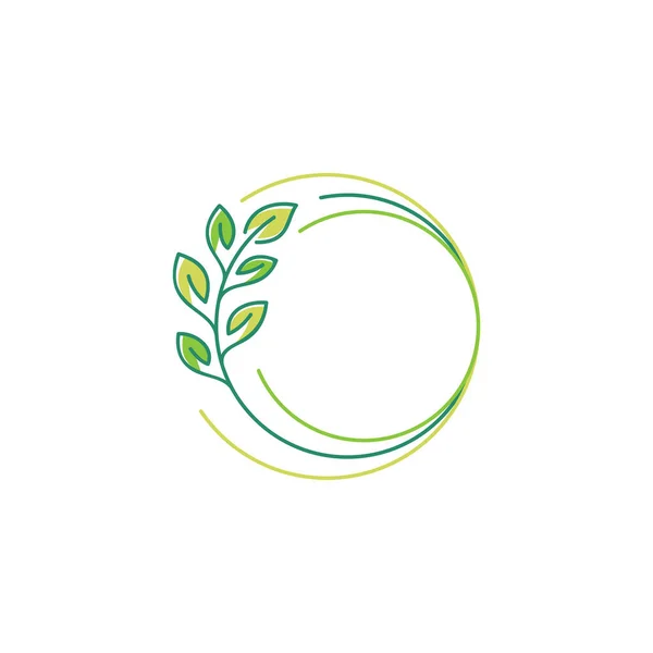 Lingkaran Daun Tanaman Alam Ikon Logo Ekologi Lingkaran Pohon Ekologi - Stok Vektor