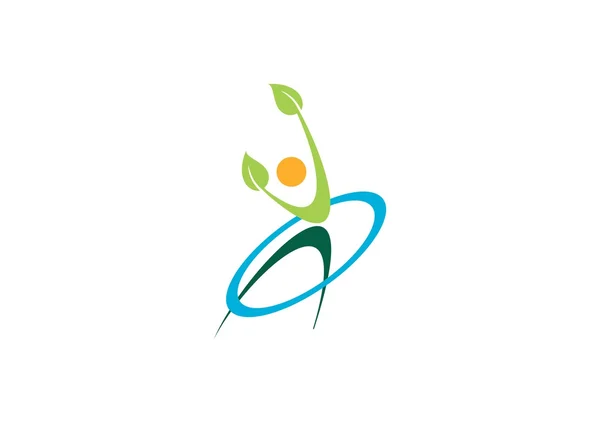 Wellness, gezondheid, mensen, logo, fitness, natuur, lichaam, cirkel, plant, mens, blad — Stockvector