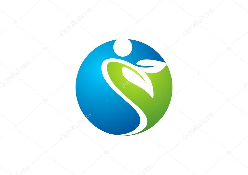 Spa and wellness circle plant logo, health people landscape global nature, letter s