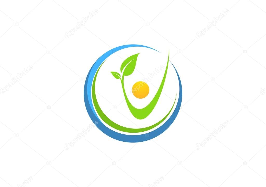 Circle element ecology nature logo, water, spring,wellness health people design vector