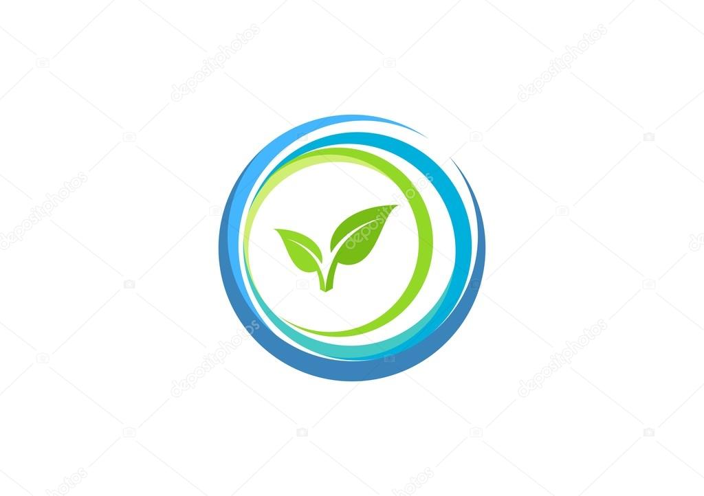 Circle element spring water ecology nature plant logo wellness health people design vector