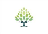 Tree hand natural logo,wellness yoga health symbol icon design vector