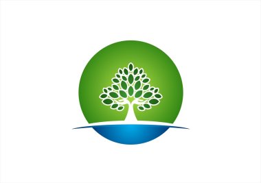 Natural hand tree logo circle wellness yoga icon health symbol design vector