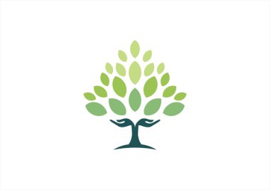 Ağaç el doğal logosu, sağlık yoga sağlık sembol simge tasarlamak vektör