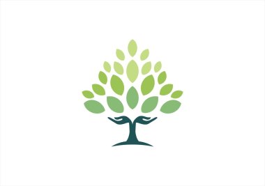 Tree hand natural logo,wellness yoga health symbol icon design vector clipart
