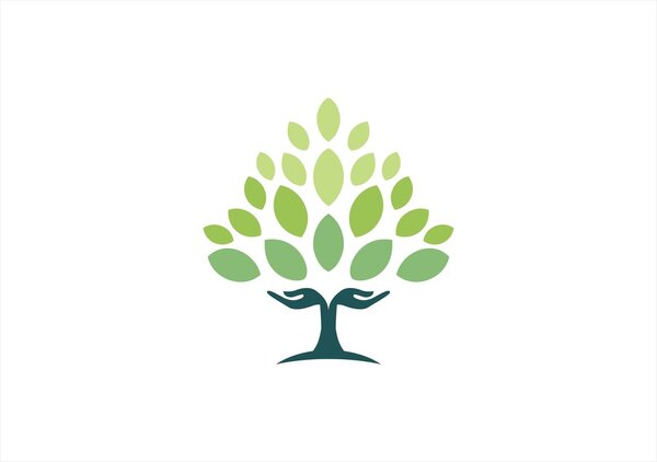 Логотип дерева, символ здоровья йоги, вектор дизайна иконы здоровья
