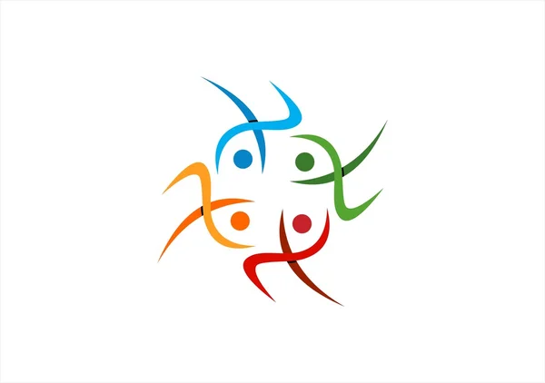 Logo del lavoro di squadra, Social Network, progettazione del simbolo del team di salute, disegno del vettore del logotipo del gruppo dell'icona dell'illustrazione — Vettoriale Stock