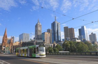 Melbourne cityscape tramvay Avustralya