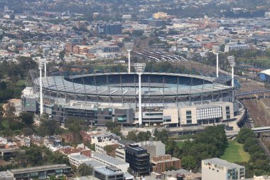 Melbourne cityscape ve Melbourne Kriket Ground Avustralya