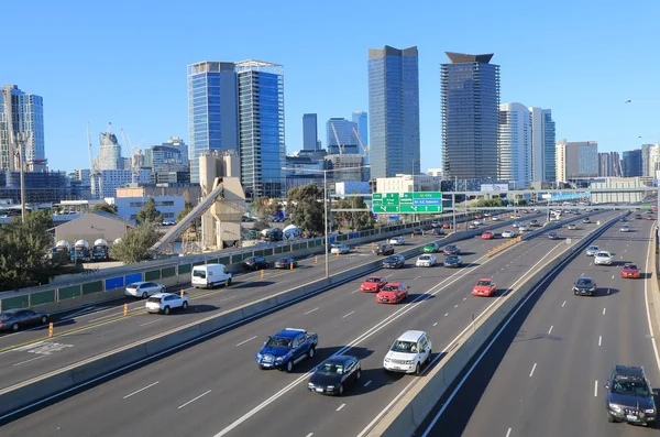 M1 freeway trafic Melbourne downtown. — Stock Photo, Image