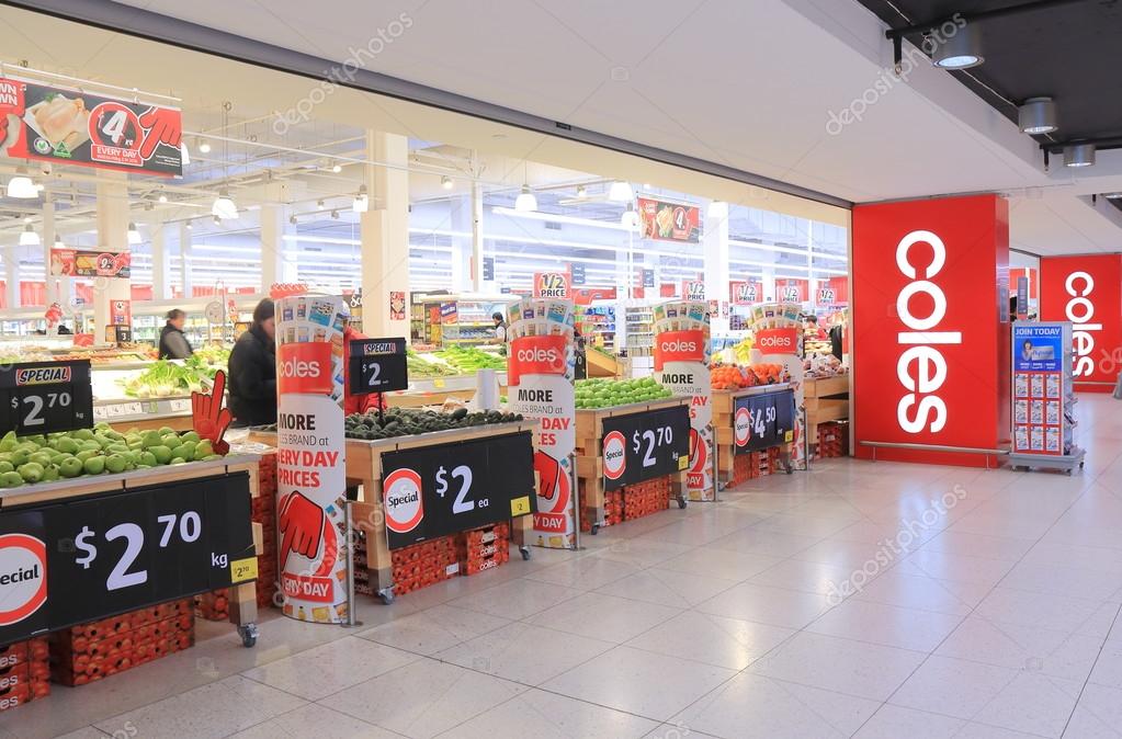 MELBOURNE AUSTRALIA - JULY 17,2016:  Unidentified people shop at Coles Supermarket. Coles, is an Australian supermarket chain owned byWesfarmers founded in 1914.