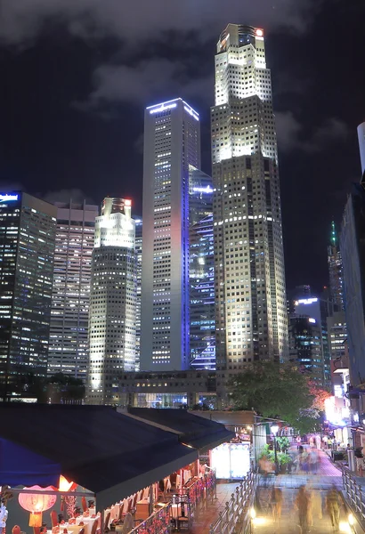 Singapore skyline and Boat Quay by night — Stock Photo, Image