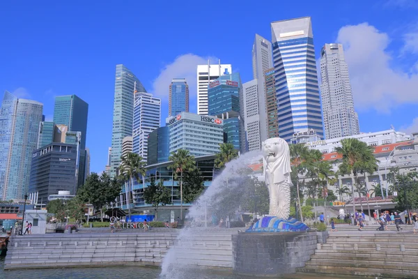 Cingapura Skyline e Merlion — Fotografia de Stock