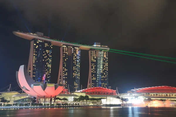 Marina Bay Sands and ArtScience Museum light show Singapore — Stock Photo, Image