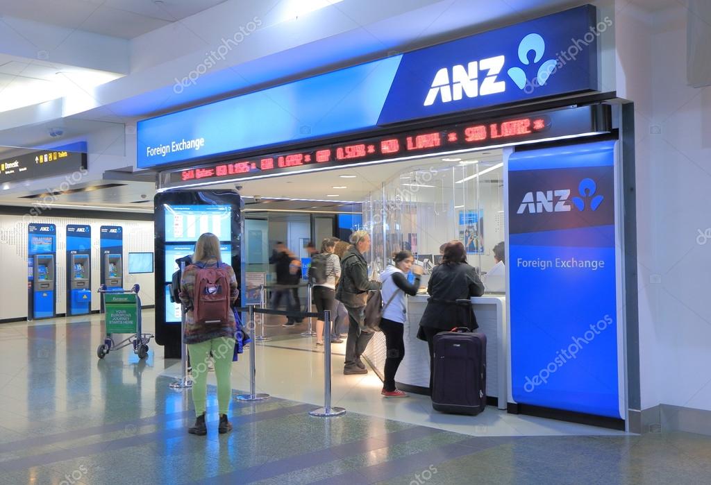 MELBOURNE AUSTRALIA - SEPTEMBER 13, 2014:Unidentified people exchange money at ANZ bank Melbourne Airport - ANZ is one of the four largest bank in Australia and the largest in New Zealand.