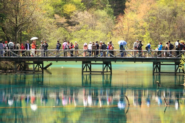 Kínai turisták Jiuzhaigou Nemzeti Park — Stock Fotó