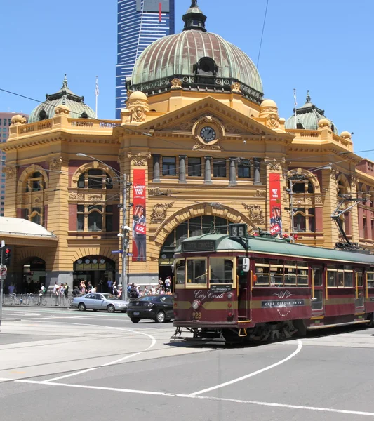 Flinders street station and tram — Stock Photo, Image