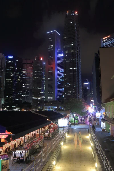 Gece Boat Quay ve Singapur manzarası — Stok fotoğraf