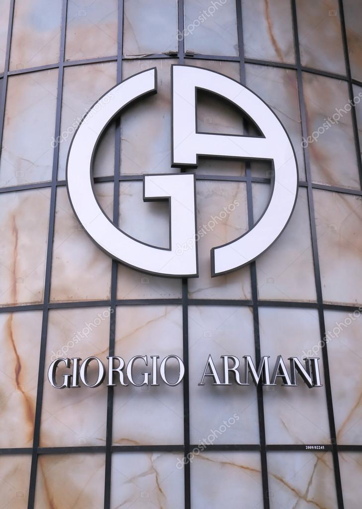 SINGAPORE - 26 May, 2014:Giorgio Armani company logo. Giorgio Armani is an Italian fashion house founded by Giorgio Armani in 1975.