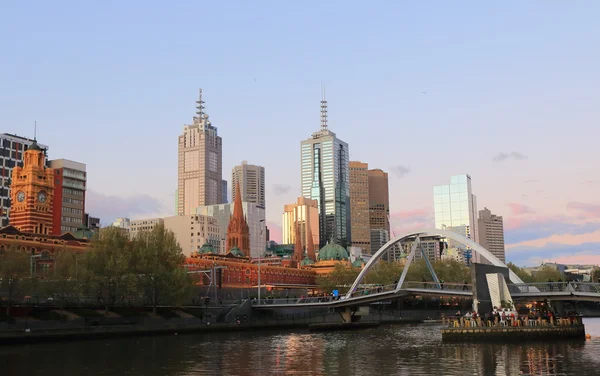 Melbourne ciudad paisaje puesta del sol Australia —  Fotos de Stock