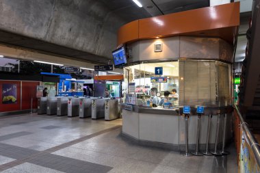 Ticket office corner at the BTS public train station at night